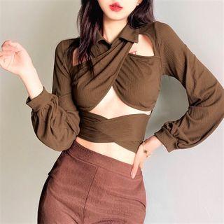 Cross Strap Cut-out Cropped Blouse