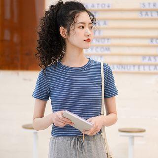 Short-sleeve Striped T-shirt Tshirt - Stripe - One Size