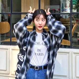 Extra Long-sleeve Lettering T-shirt