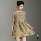 3/4-sleeve Crochet Lace A-line Dress