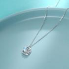 925 Sterling Silver Rhinestone Crescent Necklace Moon - Silver & Light Blue - One Size