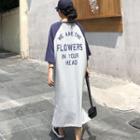 3/4-sleeve Letter Midi Raglan T-shirt Dress