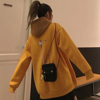Long-sleeve Contrast Hooded Loose-fit Top