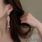 Flower Rhinestone Faux Crystal Fringed Earring 1 Pair - Stud Earrings - Pink - One Size