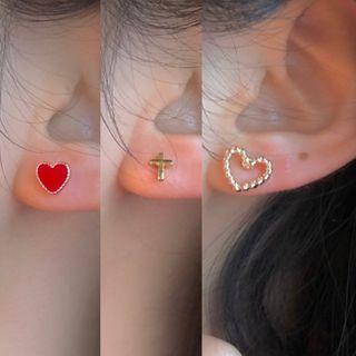 Mini Ear Stud Set 1344a - Set - Heart - Red - One Size