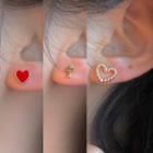 Mini Ear Stud Set 1344a - Set - Heart - Red - One Size