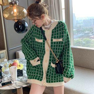 Contrast-trim Tweed Cardigan