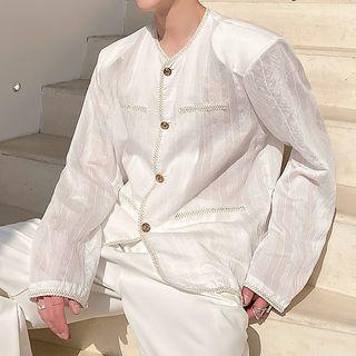 Padded-shoulder Button-up Jacket