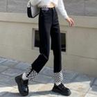 Checkered Panel Straight Leg Cropped Jeans