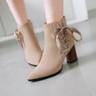 Faux Suede Ribbon Tie Accent High Heel Ankle Boots