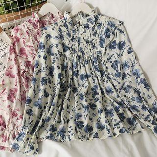 Ruffle-trim Printed Loose Blouse
