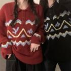 Lapel Pattern Knit Sweater