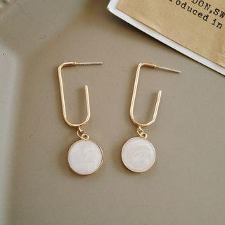 Glaze Disc Dangle Earring 1 Pair - White - One Size