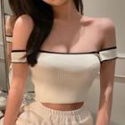 Off Shoulder Contrast Trim Top White - One Size