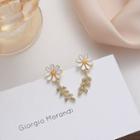 Alloy Flower Dangle Earring 1 Pair - 925 Silver Needle Earring - White & Yellow Flower - Silver & Gold - One Size