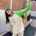 Crewneck Printed Two Tone Oversize Top Green - One Size