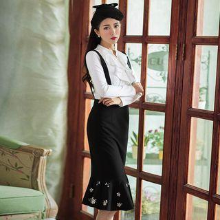 Embroidered Ruffle-hem Jumper Skirt