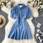 Open-back Short-sleeve Denim Dress