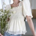 Short-sleeve Square Neck Blouse Almond - One Size
