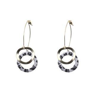 Leopard Print & Metal Hoop Dangle Earring 1 Pair - Ear Stud - One Size