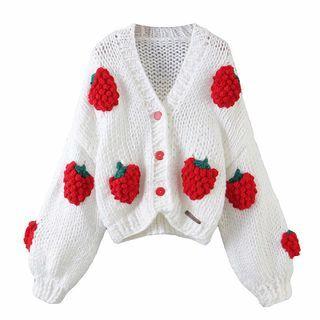 Strawberry Loose-fit Knit Cardigan White - One Size