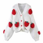 Strawberry Loose-fit Knit Cardigan White - One Size
