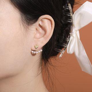 Love Heart Pearl Stud Earring Golden - One Size