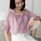 Perforated Off Shoulder Elbow Sleeve Blouse