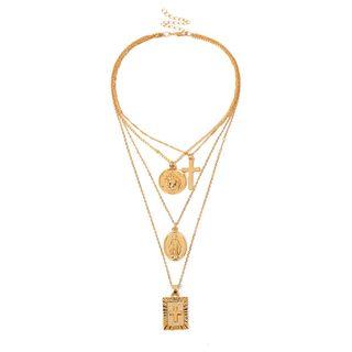 Alloy Disc Layered Necklace 2104 - Gold - One Size