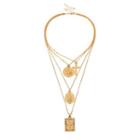 Alloy Disc Layered Necklace 2104 - Gold - One Size