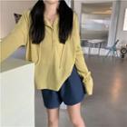 Long-sleeve V-neck Plain Hooded Sweatshirt