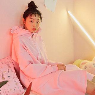 Flounced Zip-up Long Hoodie Dress