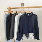 Plain Single-breasted Long-sleeve Lace-up Blouse