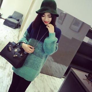 Mock-neck Color-block Long Sweater
