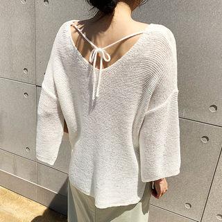 Tie-back Slit-sleeve Knit Top Ivory - One Size