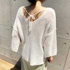 Tie-back Slit-sleeve Knit Top Ivory - One Size