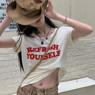 Short Sleeve Letter Print T-shirt Almond - One Size