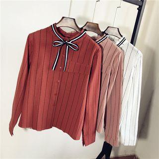 Tie-neck Pinstriped Blouse