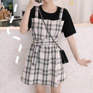 Plaid Panel Mock Two Piece Mini Dress Black - One Size