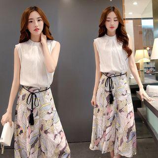 Cropped Print Wide Leg Pants