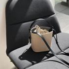 Faux-leather Linen Blend Bucket Bag With Strap