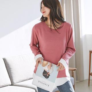 Button-trim Layered-hem T-shirt