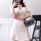 Short-sleeve Color Block Collar A-line Mini Knit Dress As Shown In Figure - One Size