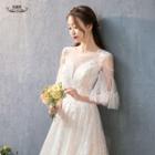 Deep V-neck Lace Cold Shoulder A-line Wedding Gown