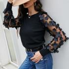 Long-sleeve See Through Floral Panel Top