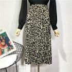 Leopard Print High-waist Pleated Skirt
