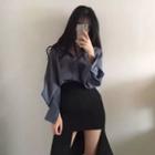 Long-sleeve Shirt / Fitted Asymmetric Skirt
