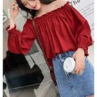 Off-shoulder Long-sleeve Top Red - One Size