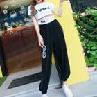 Set: Lettering Short-sleeve T-shirt + Baggy Pants