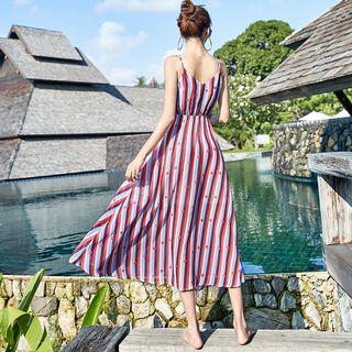 Striped Spaghetti Strap Midi Chiffon Sundress